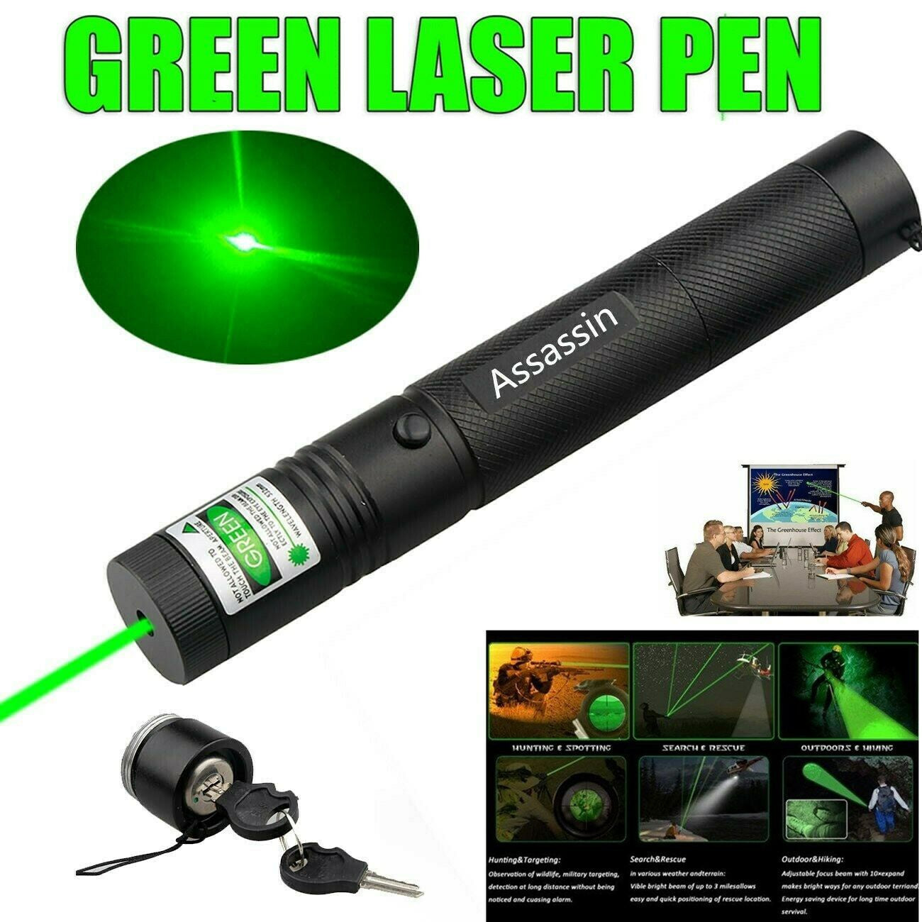 900Miles 1mw Green Laser Pointer Pen 532nm Lazer Beam Light Water Resistant