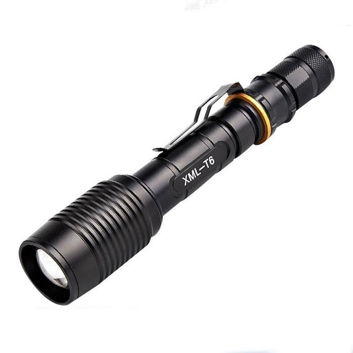 Ultra Bright 20CM Lengthen LED LED 10000LM Torches Zoomable Tactical LED Flashlight Lamp+18650 Battery*2+charger Full Set(Color:black)