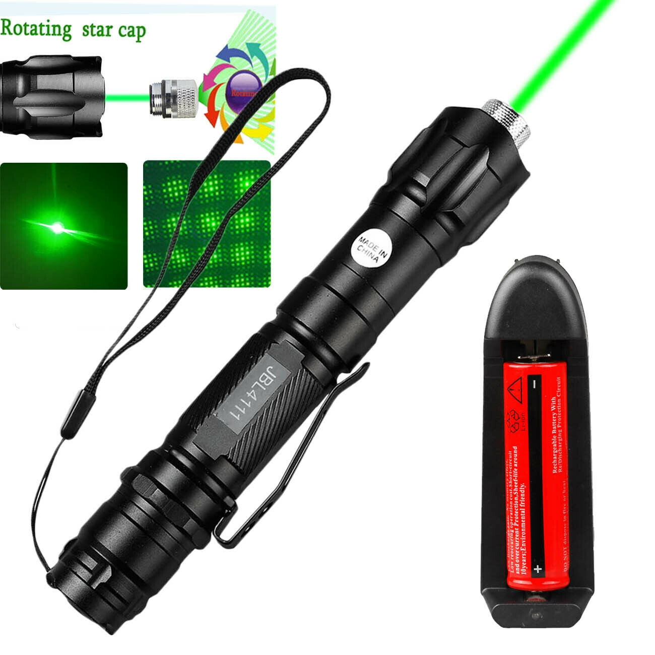 Military High Power 10Miles Green Laser Pointer Beam Lazer Pen + Star Cap + Battery + Charger